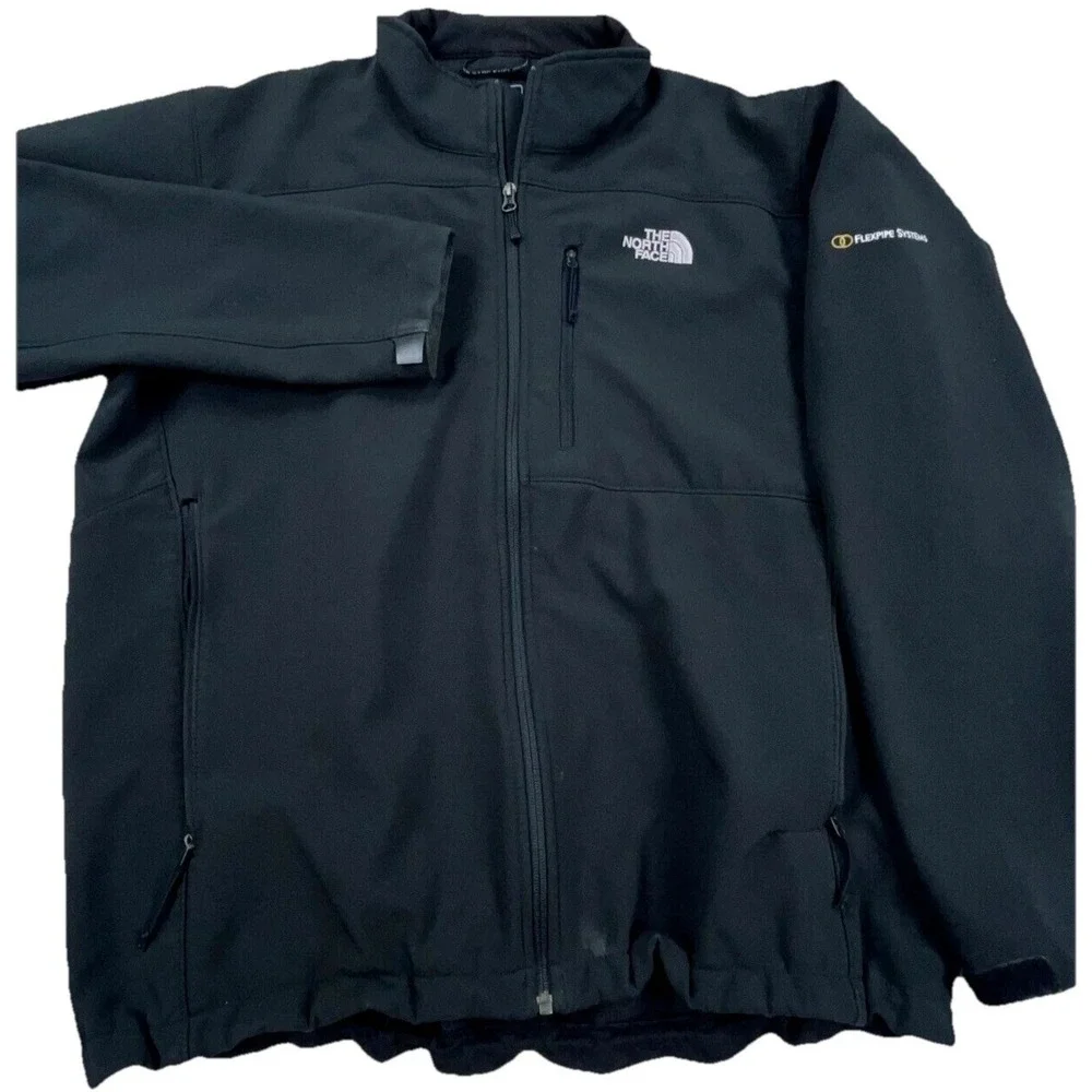 North Face Jacket Men XL Black White Soft Shell Wind‎ Coat Layer Fleece Lined  *